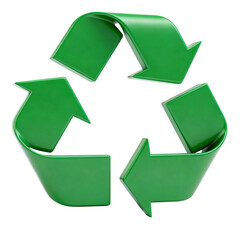 Obraz premium A vibrant, three-dimensional rendering of the iconic recycling symbol, presented in a crisp, clean aesthetic. The symbol, rendered in lush green, takes center stage.