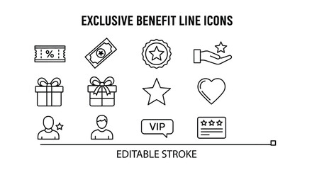Exclusive benefit line icons vector loyalty program rewards design