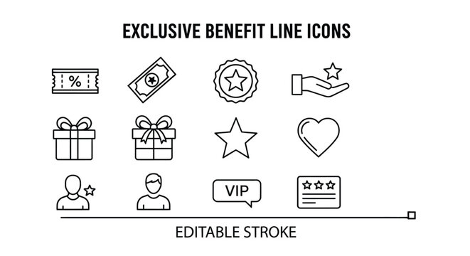 Exclusive benefit line icons vector loyalty program rewards design