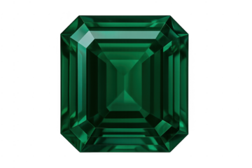 Emerald cut green gem on transparent background