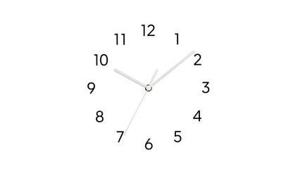 A minimalist watch, white hands on a black background, slightly angled, clear time display