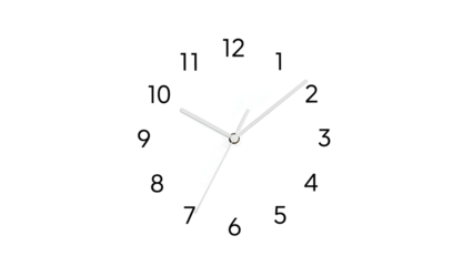 A minimalist watch, white hands on a black background, slightly angled, clear time display