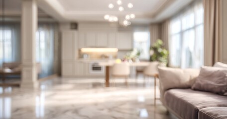 Blurred background showing a bright interior space with light colors and soft focus. High quality