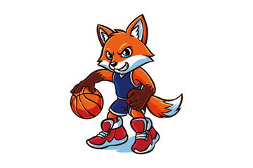 illustration of cute fox mascot playing basketball