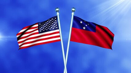 USA and Samoa Flag Waving On Pole Loop