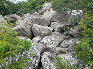 Old stone covered with moss background texture.
