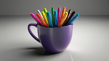 Inspiring Creativity with Vibrant Colorful Pencils in a Stylish Purple Mug, Perfect for Back to School Designs and Educational Projects, Unleash Imagination and Learning Fun
