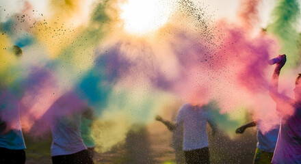 Feel the vibrant energy with friends at an exciting holi color powder party under the summer sun