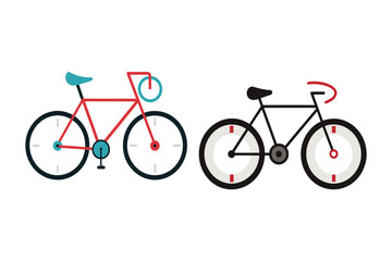 Obraz premium Two stylized bicycles one red and one black presented side by side against a stark black background with minimalist design elements