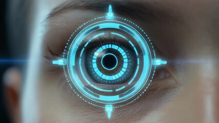 Futuristic eye with digital interface and technology. - Powered by Adobe