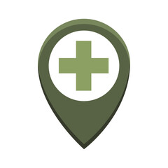 Hospital location icon. Medical cross pin. Health map Vector. Minimal green graphic.