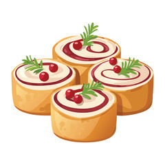 Delicious Cranberry Swirl Appetizers or Canapés arranged neatly, featuring a Sweet Glaze and Green Herb Garnish, ready for a Party Platter - Vector Illustration