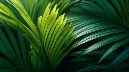 Obraz premium Vibrant green new growth emerging from lush tropical foliage