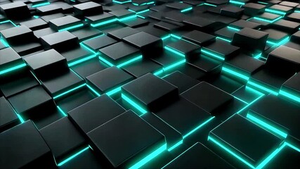 Futuristic Neon Tech Blocks Abstract 3D Background - Powered by Adobe
