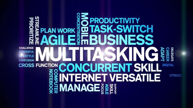 Multitasking animated word cloud-text design animation tag kinetic typography seamless loop.