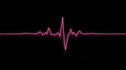 A pink neon electrocardiogram line on a black background as a simple and minimalistic design for medical or technology concepts.
