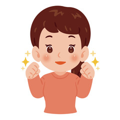 両手でガッツポーズをした女性　上半身イラスト／Upper Body Illustration of Woman Doing Double Fist Pump with Bent Arms