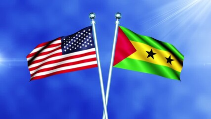 USA and Sao Tome and Principe Flag Waving On Pole Loop