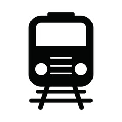 Solid Silhouette Train Icon | Front View Railway and Public Transport Symbol Vector
