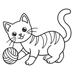 Cute kitten playing with a ball of yarn isolated on