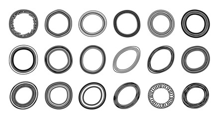 Big collection of hand-drawn doodle circles and ovals with various line textures for creating unique frames and borders.