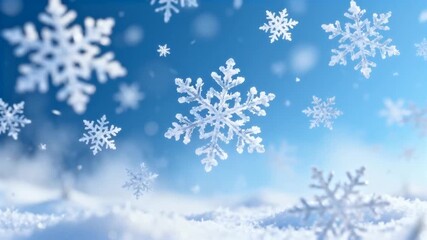 soft cold blue gradient background, layers of floating snowflakes with varied sizes, shallow depth of field, perfect for christmas