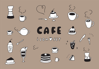 手書きのかわいいカフェのアイコンセット