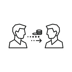 Line icon representing money transfer or payment between two people isolated on