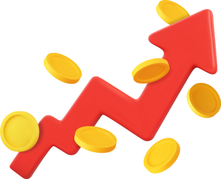 3d growth stock chart with coins investing icon,