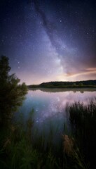 Serene cosmic river delta reflects starlight a tranquil nightscape inspires peaceful wonder and vast galaxy beauty