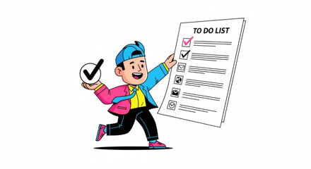 Fototapeta premium A joyful person enthusiastically completing tasks from a large to-do list, checking off items with a sense of accomplishment and satisfaction