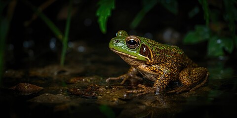 Obraz premium Toad frog out of water on land, emphasizing amphibian habitat adaptation