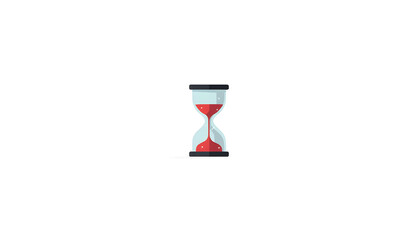 A flat vector illustration of an hourglass with sand flowing through. Represents deadlines and efficiency. Minimalist geometry, solid colors, no shading. Isolated on a pure white background.