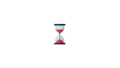 A flat vector illustration of an hourglass with sand flowing through. Represents deadlines and efficiency. Minimalist geometry, solid colors, no shading. Isolated on a pure white background.