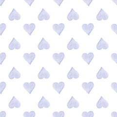 Seamless watercolor background made of hearts. Hand-drawn Design for postcards, invitations, wrapping paper.