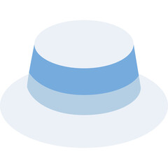 A White Boater Hat With a Light Blue Band and Shadow Detail on a Transparent Background