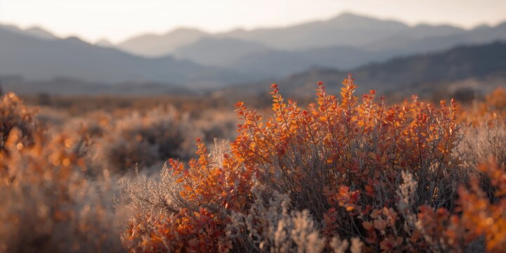 Autumn landscape of big sagebrush and rubber rabbitbrush in Eastern Sierra Nevada Mountains, suitable for nature wallpaper and background design