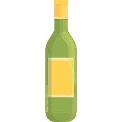 A Green Glass Wine Bottle with a Yellow Label and Cap on a Transparent Background