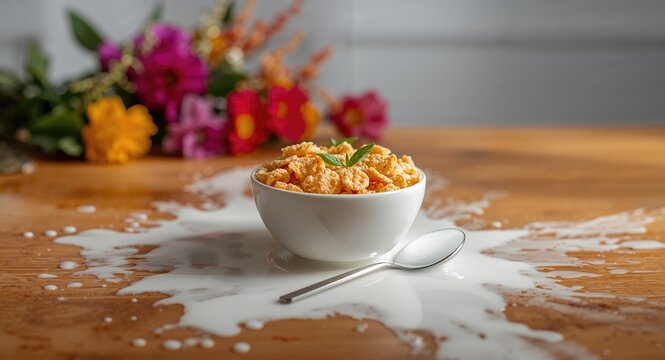 Corn flakes served in a white bowl, emphasizing breakfast simplicity and nutritional considerations