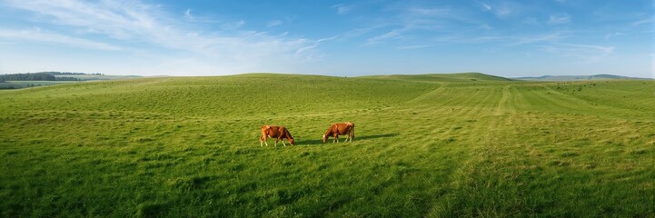 Fototapeta premium Aerial view of cows casting shadows, emphasizing natural landscape and animal positioning