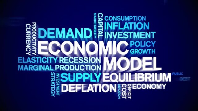 Economic Model animated word cloud-text design animation tag kinetic typography seamless loop.