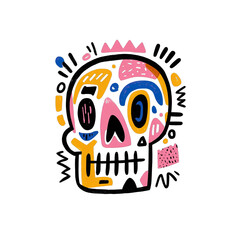 Fototapeta premium Whimsical Digital Art Skull Illustration with Abstract Colorful Design on Black