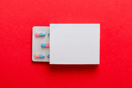 Blank White Product Package Box Mock-up. Open blank medicine drug box with blister top view
