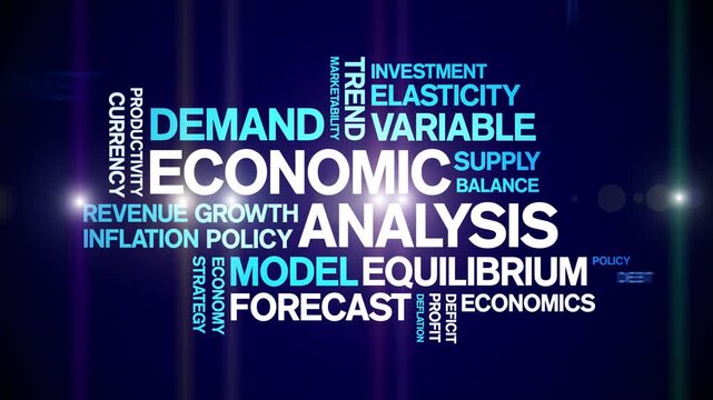 Economic Analysis animated word cloud-text design animation tag kinetic typography seamless loop.