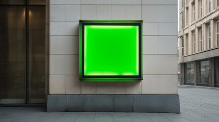 Blank Green Screen Billboard Mockup on Modern Building Facade in Urban Cityscape for Advertising and Promotion