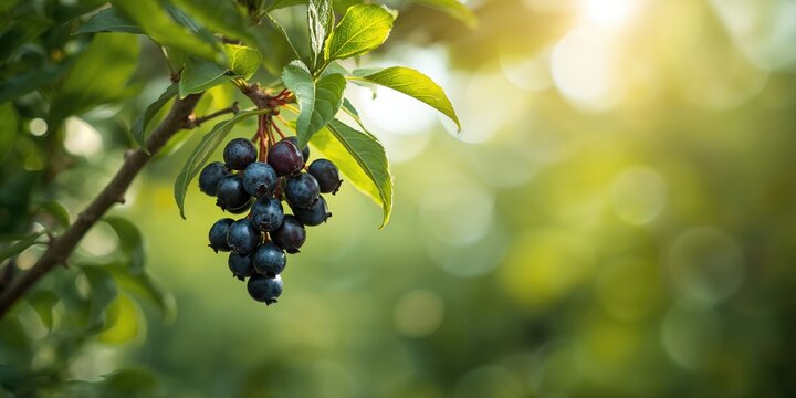 Blackthorn branches and fruit close-up, emphasizing natural growth and seasonal summer appearance
