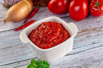 Bulgarian traditional lutenica pepper sauce