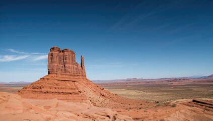 Limestone and red sandstone rock formation with a castle-like appearance under a clear blue sky, suitable for geological study, Earth Day