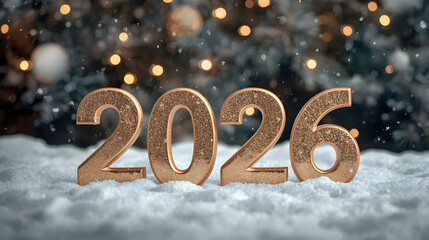 2026 concept with 3d glitter. Merry Christmas and Happy New Year 2026 greeting card., banner, background