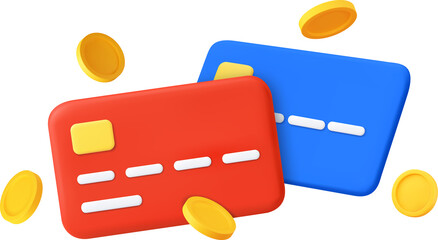 3d Online Payment Concept with Credit Cards and Coins